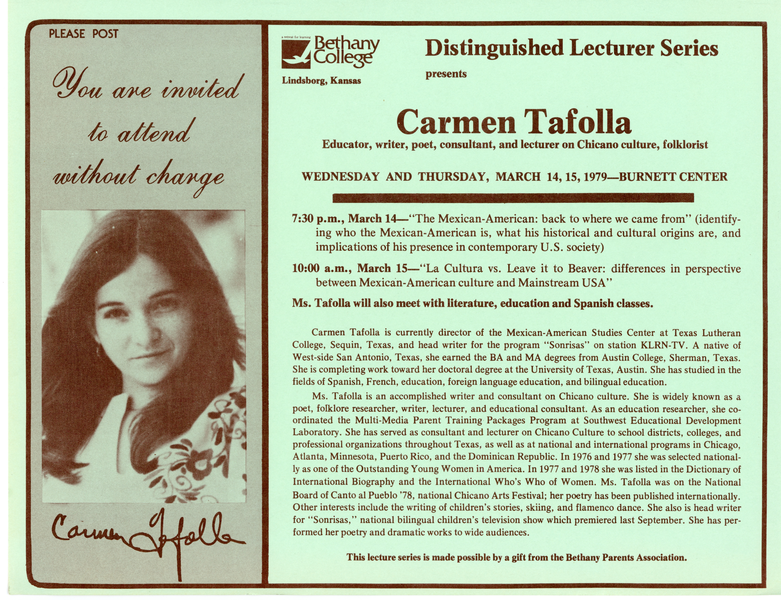 Flyer for Bethany College Distinguished Lecture Series